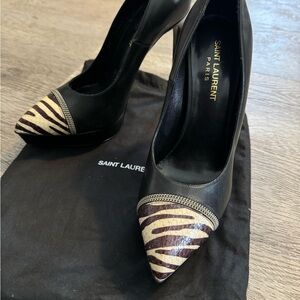 Saint Laurent Black and Cream Patterned Heels